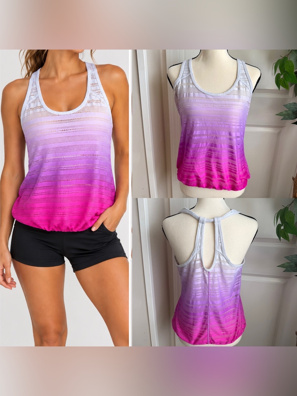 Xersion Ombre Mesh Racerback Athletic Tank Top Pink Purple Sz M